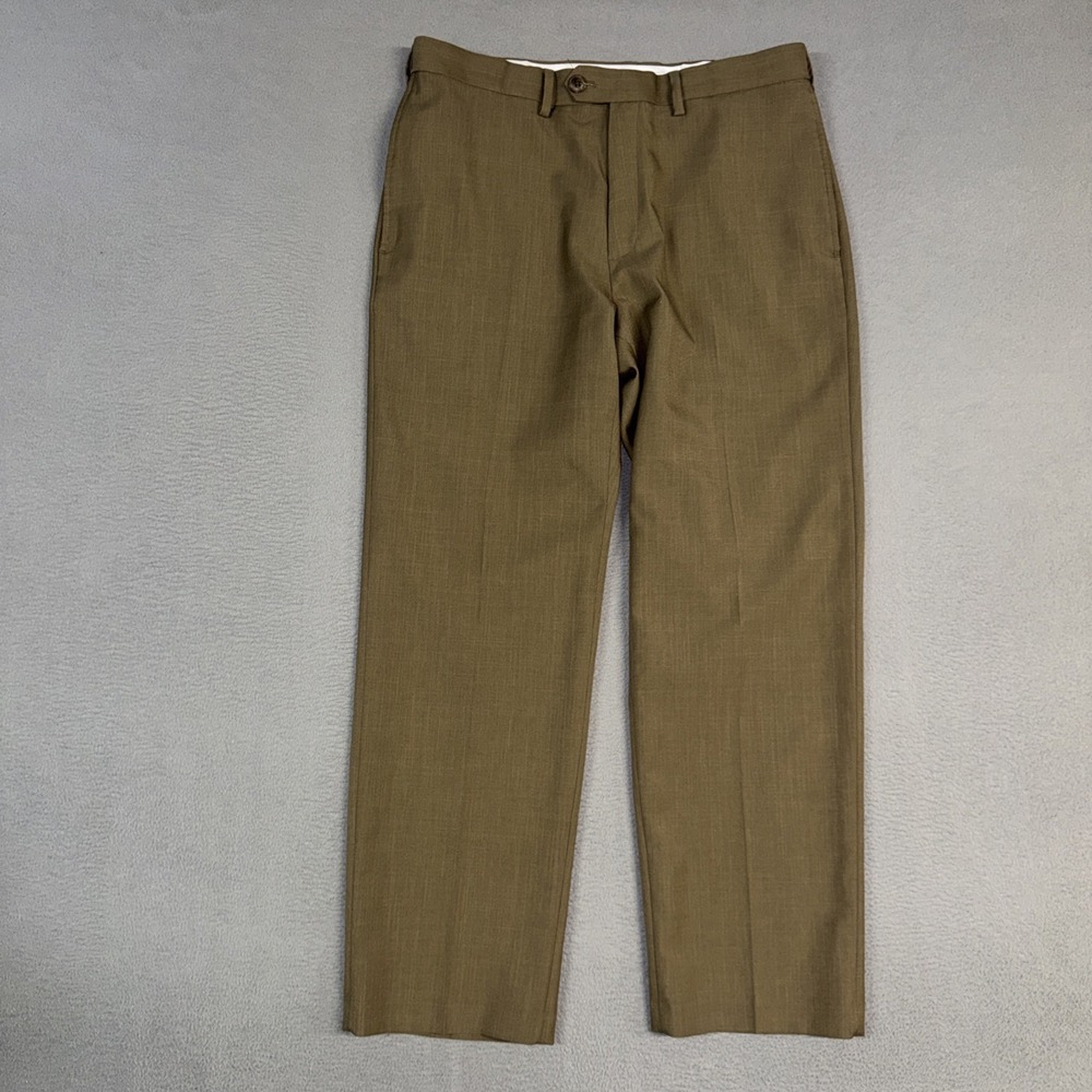 Haggar Pants Mens 34x30 Brown Heathered Classic Fit Flat Front Polyester Dress